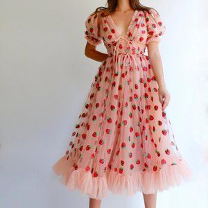 Strawberry Midi Dress - Lirika Matoshi NWT